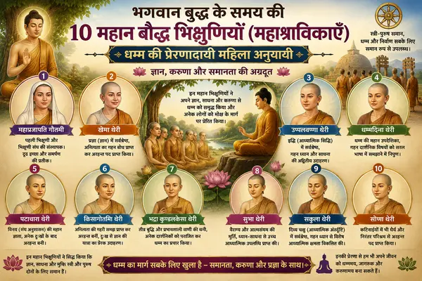 भगवान बुद्ध के समय की 10 महान बौद्ध भिक्षुणियाँ (महाश्राविकाएँ): धम्म की प्रेरणादायी महिला अनुयायी